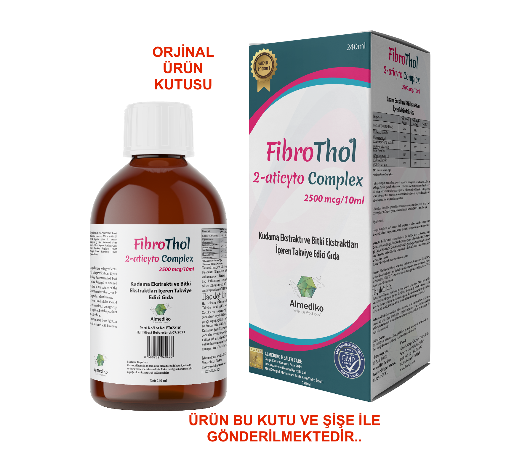 FibroThol 2-aticyto Complex 240 ml şişe ve orijinal ürün kutusu