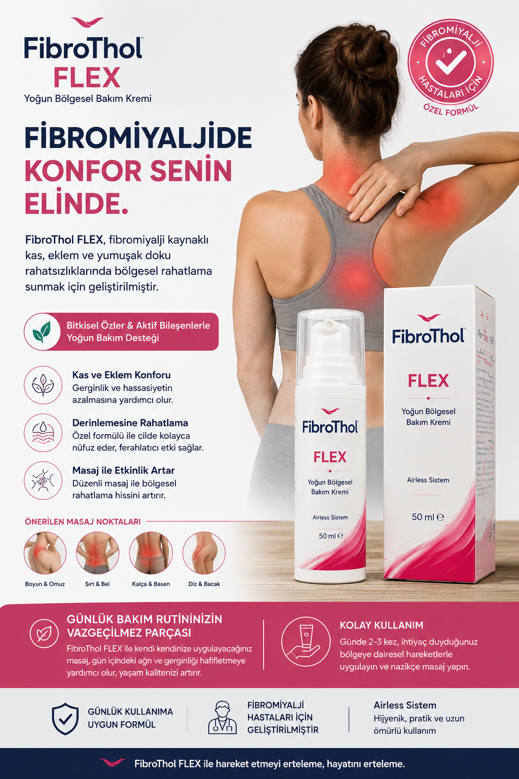 FibroThol FLEX Yoğun Bölgesel Bakım Kremi — fibromiyalji hastaları için özel formül, 50 ml